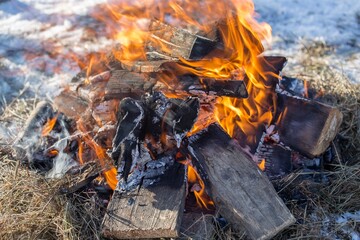 Winter bonfire in the snow