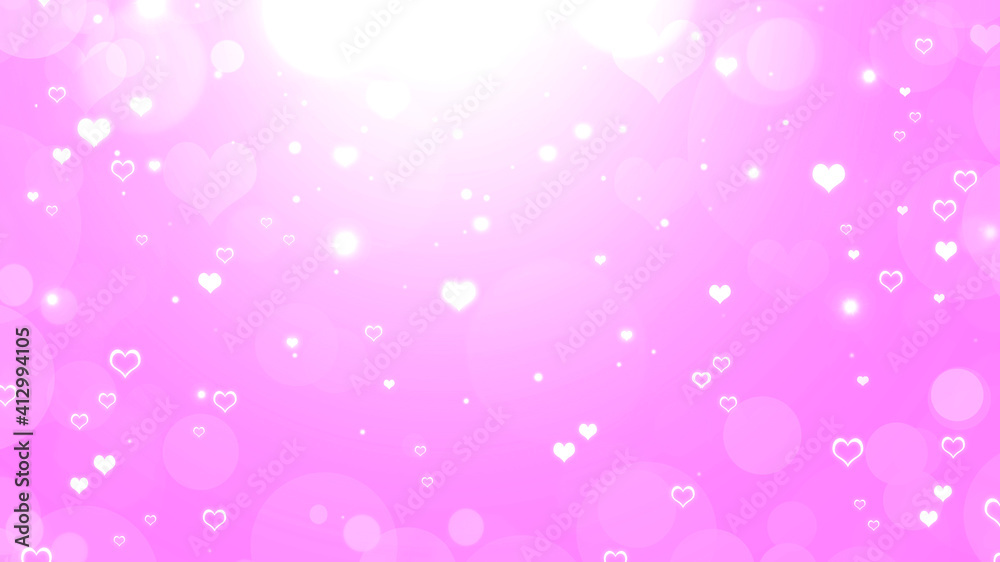 Sticker Soft pink and white background with hearts and circles. Valentines day bokeh background