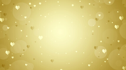 Soft blurred gold background with hearts and circles. Valentines day bokeh background