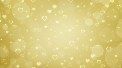 Soft blurred gold background with hearts and circles. Valentines day bokeh background