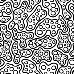 Seamless abstract pattern with circles and lines. Hand drawn vector illustration in doodle style on a white background.