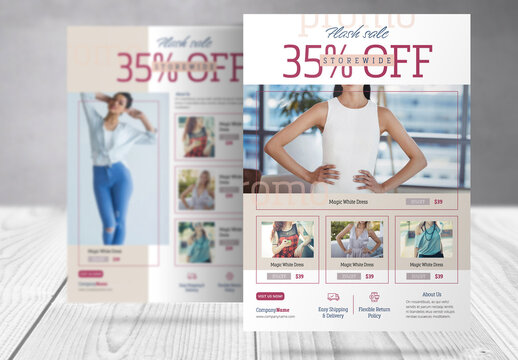 Product Promotion Flyer Layout with Red and Beige  Accents