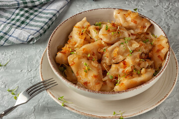 Ukrainian dumplings, vareniki, pies fried with onions. A national dish.