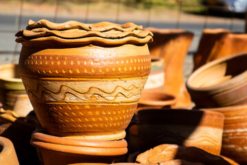Traditional pottery in the city of Raquira. City of Pots