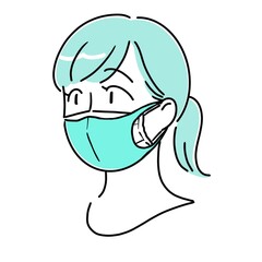 二重マスクをする女性のイラスト