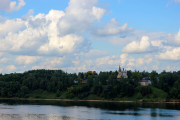 clouds over the river Volga in old russian town Tutayev