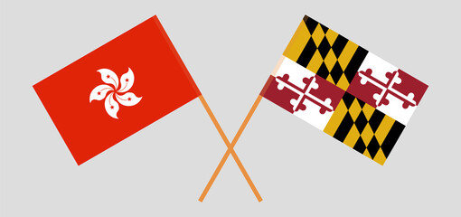 Crossed flags of Hong Kong and the State of Maryland