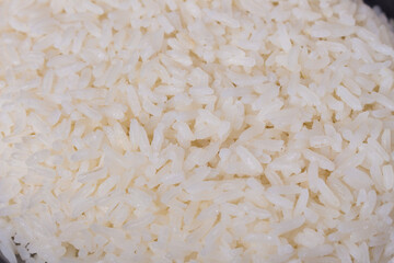 Cooked white rice. Macro photography.