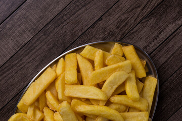French Fries on a tray served in popular restaurants in Brazil and around the world.