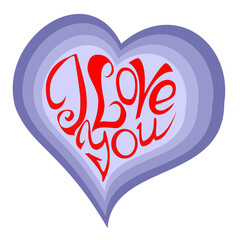 The words I love you are written in the shape of a red heart and are inscribed in several blue hearts
