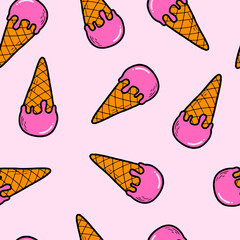 cute seamless pattern with hand drawn ice cream for summer prints, posters, wrapping paper, backgrounds, wallpaper, scrapbooking, textile, kids fashion, stationary, etc.