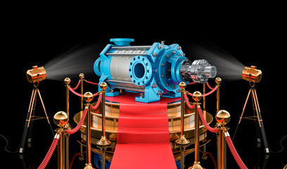 Fototapeta na wymiar Podium with horizontal multistage pump, 3D rendering