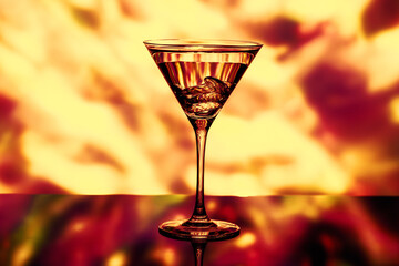 Glass of alcohol on a bright fiery background - 413006129