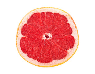 Half of red grapefruit isolated on white background, front view.