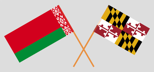 Crossed flags of Belarus and the State of Maryland