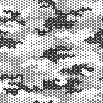 Full seamless military camouflage skin halftone dotted pattern vector for decor and textile. Black white pointed army masking design for hunting textile fabric print. Design for trendy fashion.