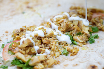 Shawarma - Sliced meat, green mayonnaise on lavash