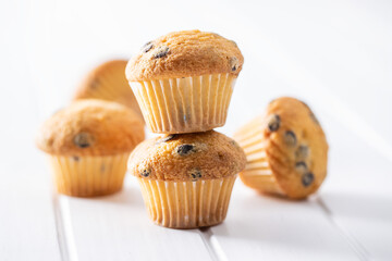 Vanilla muffins. Sweet cupcakes.