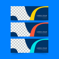 Abstract banner design web template, Horizontal header web banner. Modern Geometric blue background for website, Social Media Cover ads, invitation card