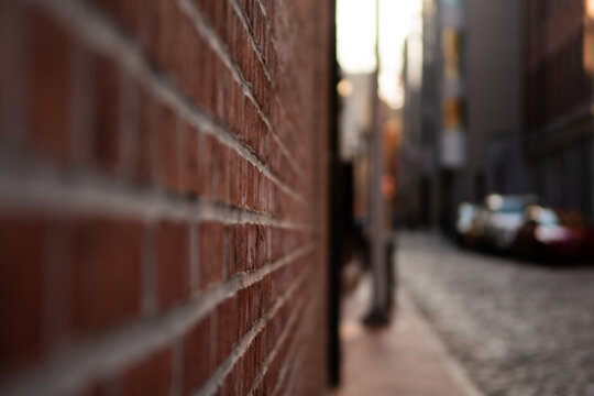 Angled Perspective on a Red Brick Wall