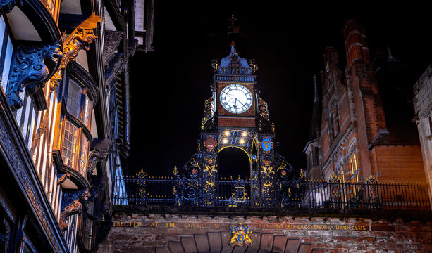 Long exposure of Chester, a city in northwest England,  known for its extensive Roman walls made of local red sandstone