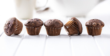Chocolate muffins. Sweet dark cupcakes.