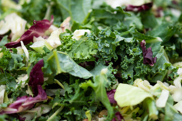Close up of a vegetarian green kale salad