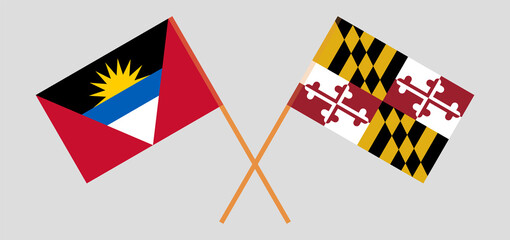 Crossed flags of Antigua and Barbuda and the State of Maryland