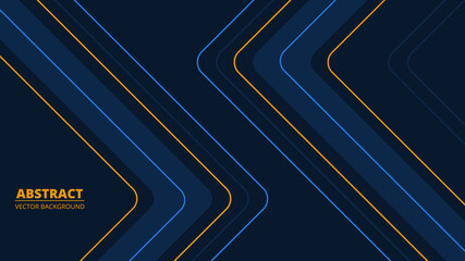 Abstract dark blue background with blue and yellow light line on blank space. Futuristic navy blue modern geometric gaming backdrop. Ratio 1920x1080, vector illustration.