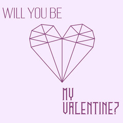 Fototapeta premium geometric origami crystal heart and text 'will you be my valentine'
