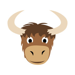 Cartoon yak head. Illustration isolated on white background.