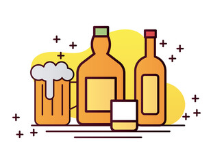 beverage yellow bottles with cup and beer line and fill icon