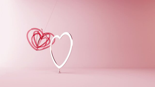3d loop animation of glass heart pendulum. Love and valentines day themed background animation.