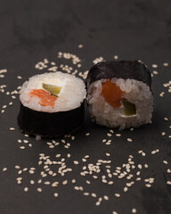 Japanese food. Sushi and rolls. Sets from the roll. Beautiful serving of Asian cuisine