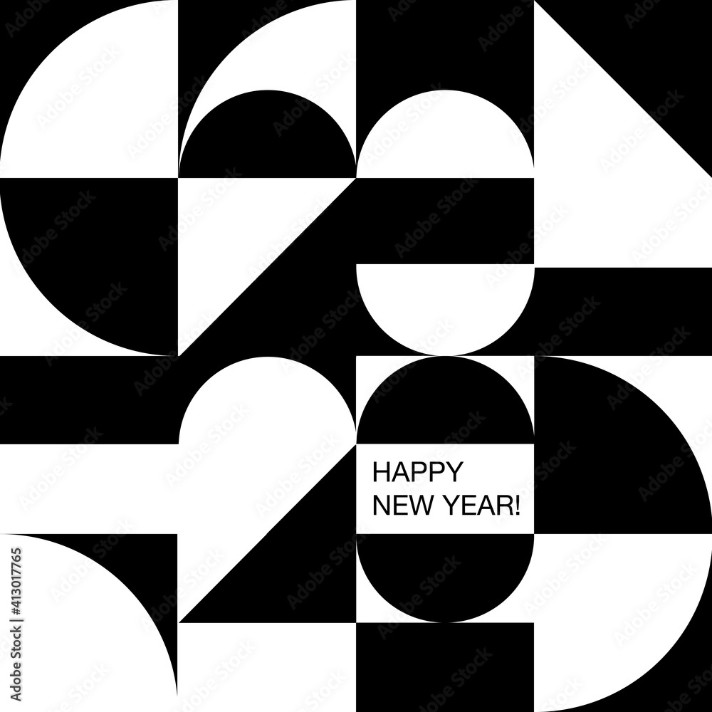 Aufkleber Geometry black and white minimalistic typography of 2020 New Year. Simple shape and figure. Conceptual  Happy New year design for cards and invitations. Design in Scandinavian style.