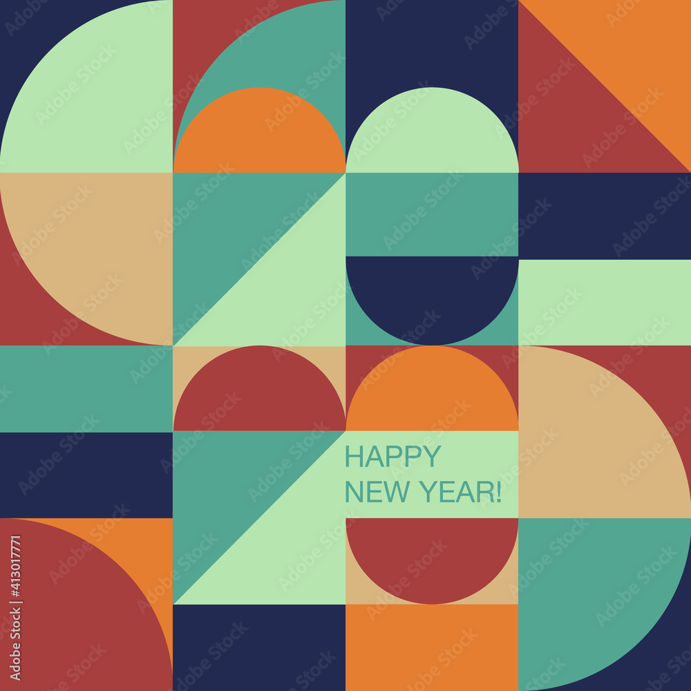 Poster Geometry minimalistic typography of 2020 New Year. Simple shape and figure. Conceptual  Happy New year design for cards and invitations. Design in Scandinavian style.