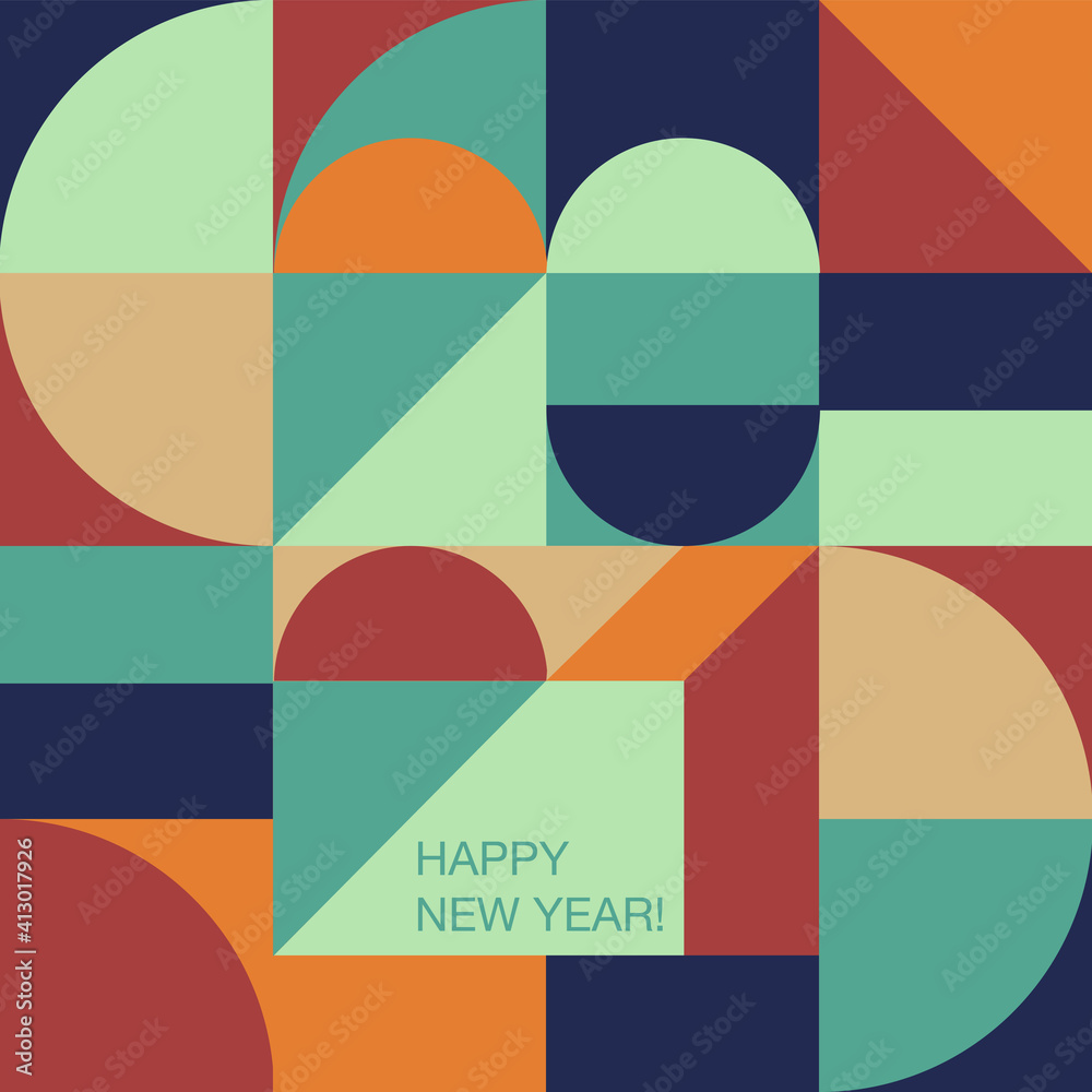 Poster Geometry minimalistic typography of 2021 New Year. Simple shape and figure. Conceptual Happy New year design for cards and invitations. Design in Scandinavian style.