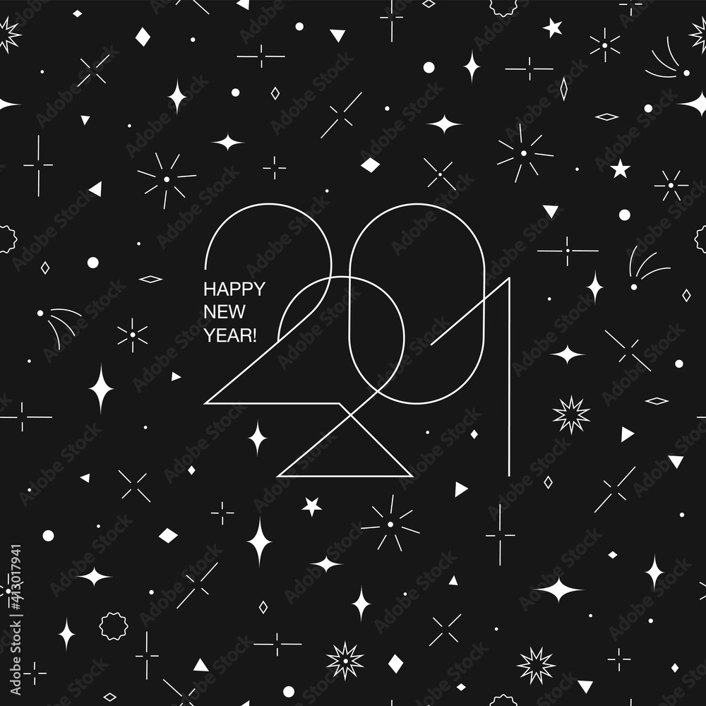 Poster Minimalistic Happy New Year Card. 2021 text and greetings on minimal geometric pattern