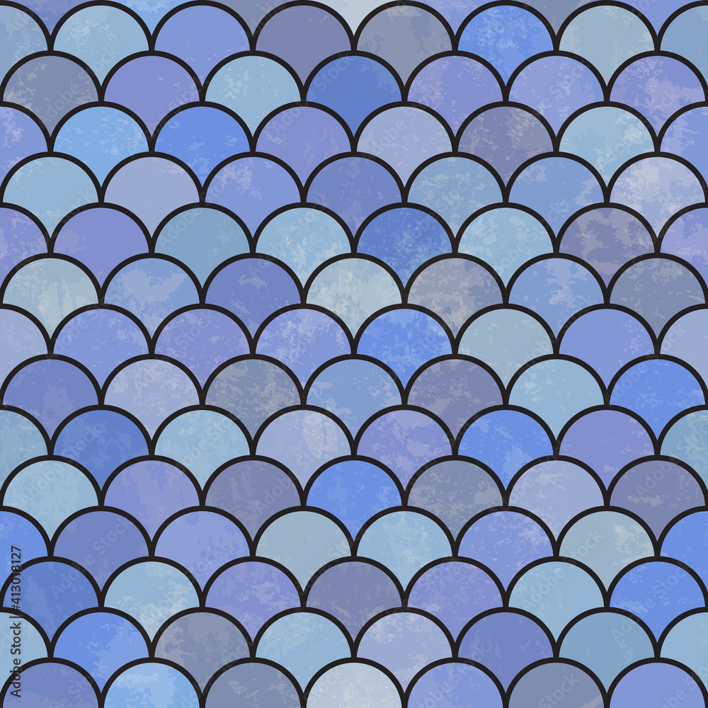 Poster blue asian fish scale retro pattern. grunge and seamless. grunge effects can be easily removed.