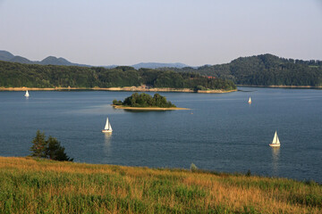 Fototapeta na wymiar Landscape of Lake Solina - artificial lake in the Bieszczady Mountains, Poland