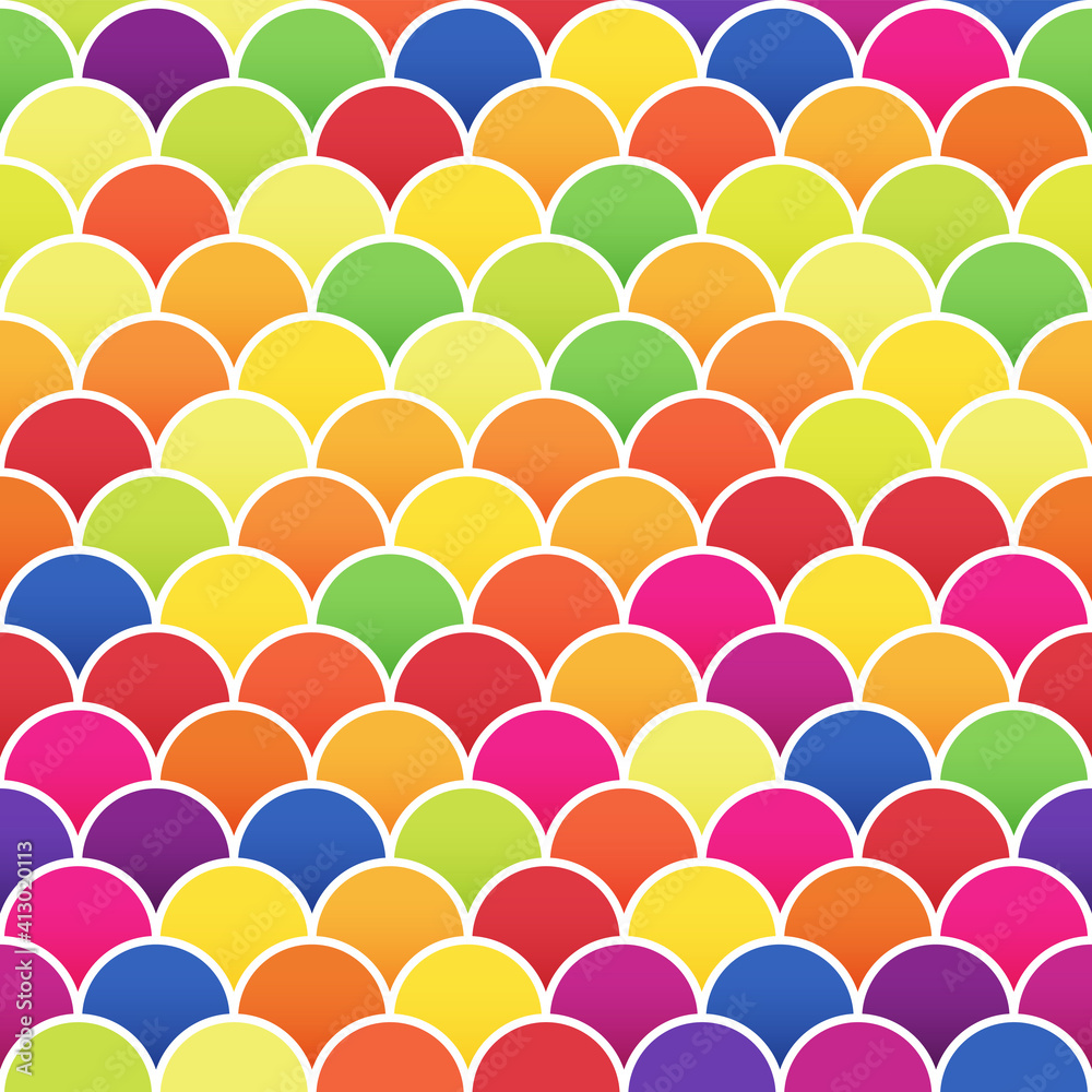 Poster colorful asian fish scale seamless retro pattern. vector seamless background.