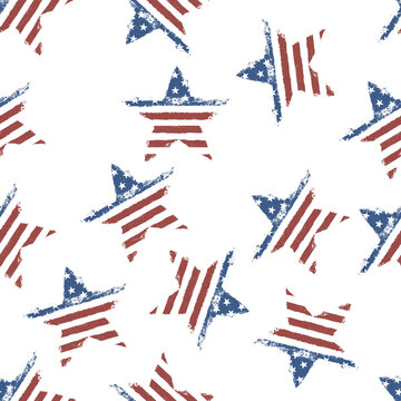 American flag star shaped pattern. Grunge vector seamless background.