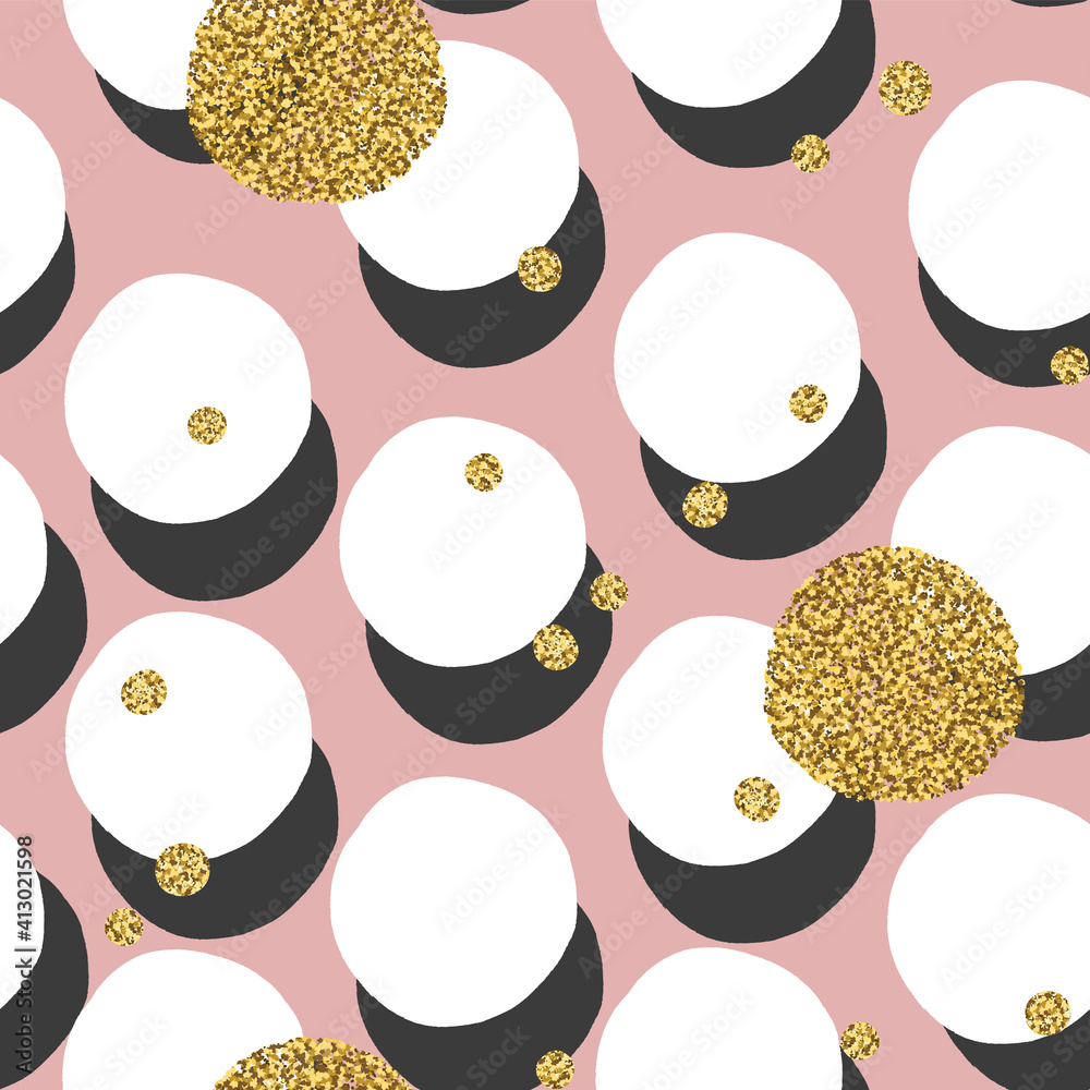Aufkleber hand drawn seamless cell pattern with golden dots on pink background. background. vector seamless ba