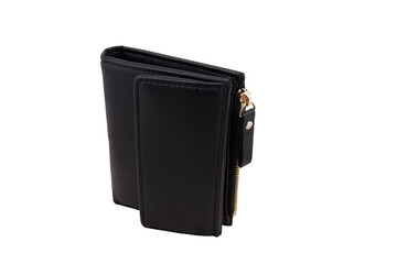 Black leather wallet with zipper isolated on white background 