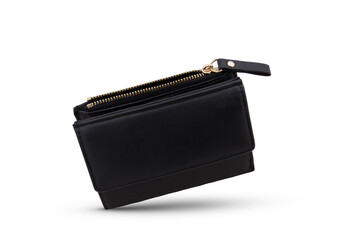 Black leather wallet with zipper isolated on white background  © Waeel
