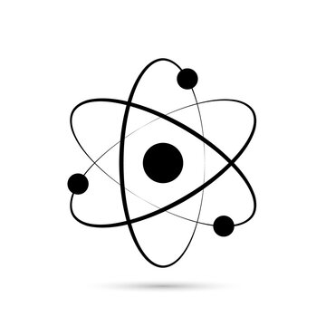 Atom icon. Logo atomic neutron black color isolated on white background. Nuclear atom. Icon nucleus. Orbit spin. Proton core symbol. Atom element. Science physics. Energy core. Vector illustration