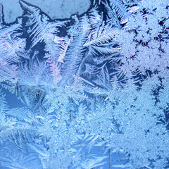 Frosted glass texture, winter window ice close-up