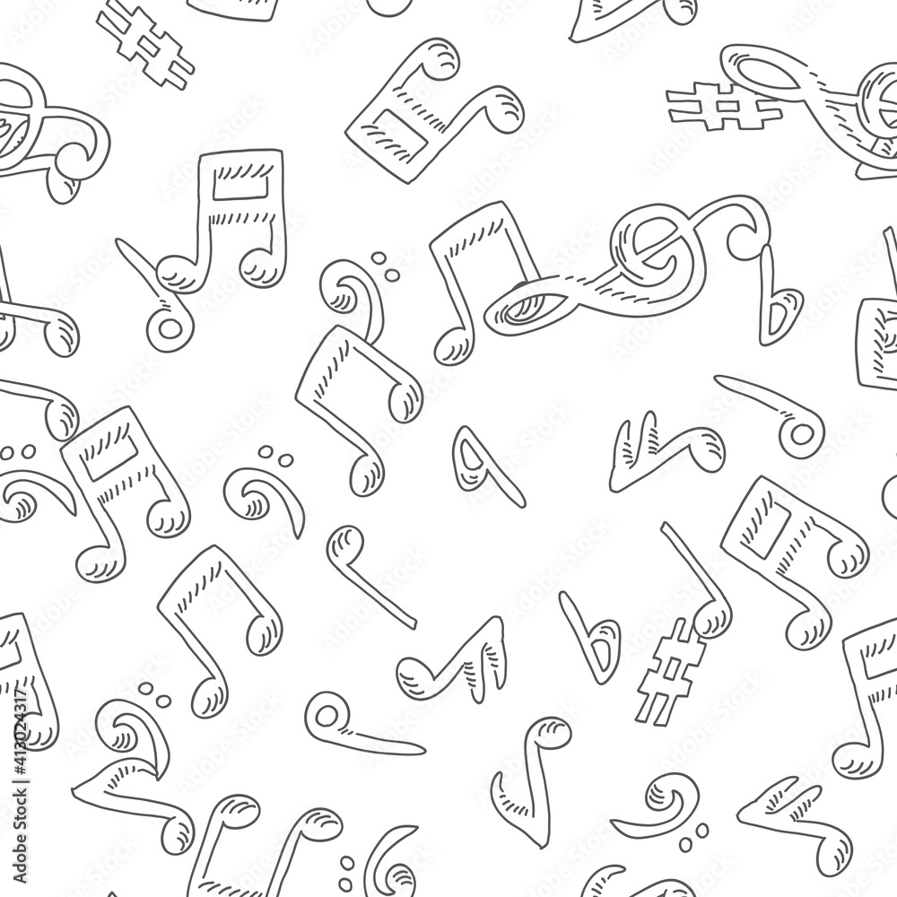Poster Notes seamless pattern. Music theme vector background