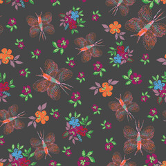 Seamless vector watercolour florals and bugs, suitable for fabric print, gift wrap, packaging, scrapbooking anf other design projects.