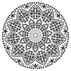 a fabulous flower. black and white isolated drawing with small details. template, print, embroidery, henna, coloring.